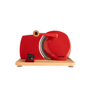 Jupiter Retro-Allesschneider in Rot mit Vollholzplatte und Schneidmesser