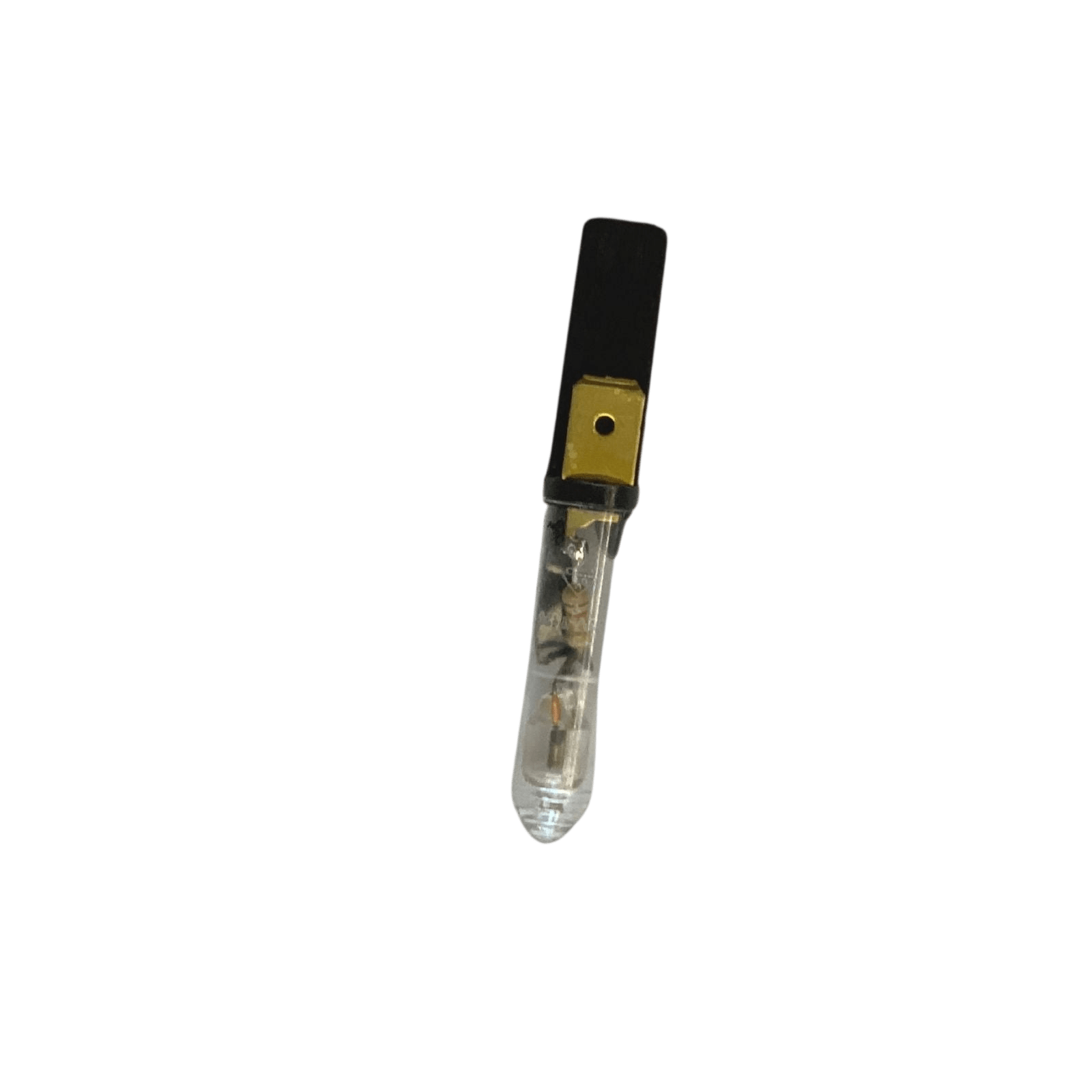Transparente Signalleuchte mit Metallfassung und Anschlusslasche